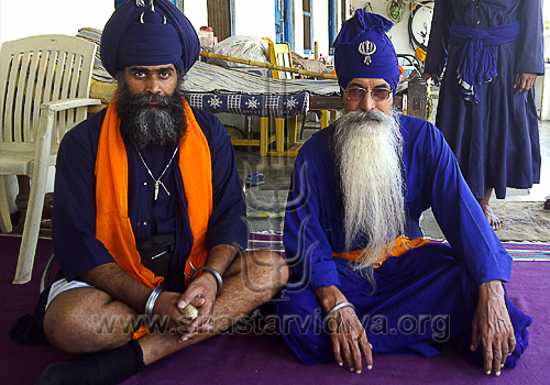Gurdev Nidar Singh Nihang with Akali Nihang Prem Singh, head of Mata Sahib Deva Gurdwara, Nanded, Maharashtra