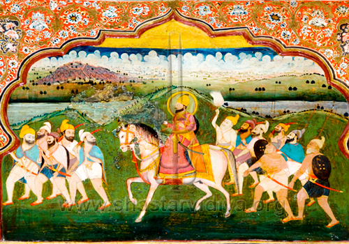 Guru Gobind Singh, fresco circa 18th century, Patila, Punjab