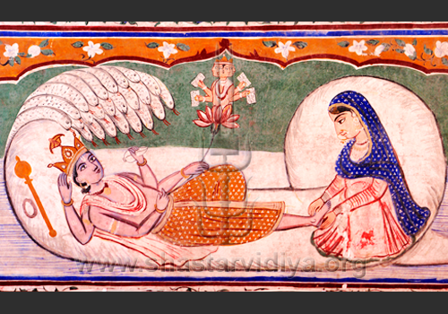 Vishnu resting on Sheshnaga, fresco, Narangabad, Punjab