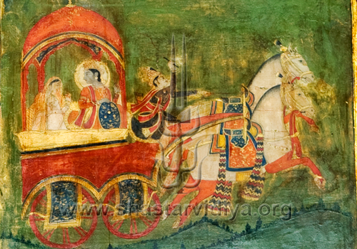 Krishana and Arjuna, the iconic Indian figures associated with Dharma, fresco, Patiala, Punjab