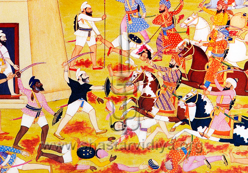 Akali Nihangs engaged in battle, mid 19th century, Punjab